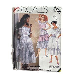 80s McCalls 3196 Sewing Pattern Miss Size Small Petite Ruffled Dresses UNCUT